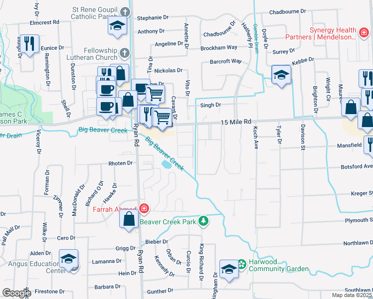 map of restaurants, bars, coffee shops, grocery stores, and more near 4378 Country Club Estates in Sterling Heights