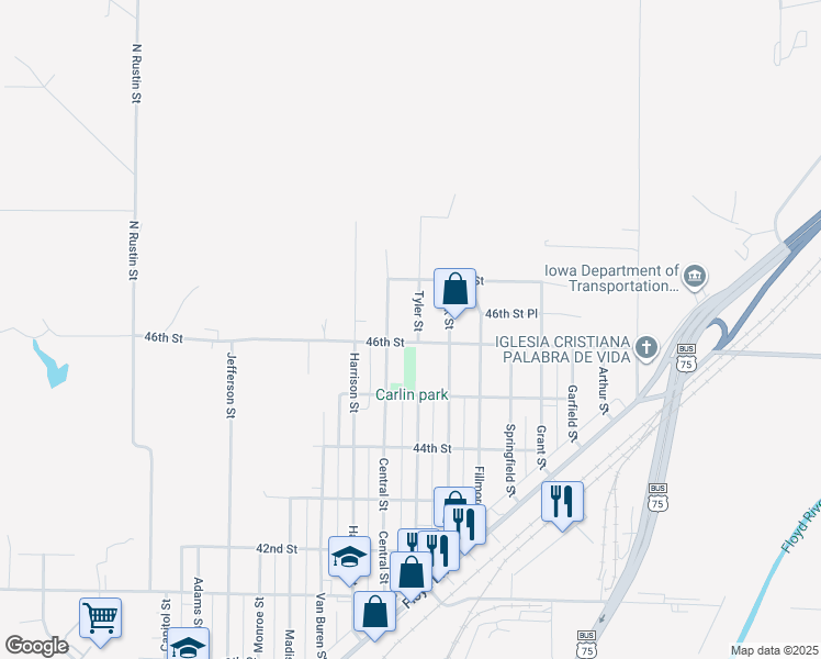 map of restaurants, bars, coffee shops, grocery stores, and more near 4616 Tyler Street in Sioux City