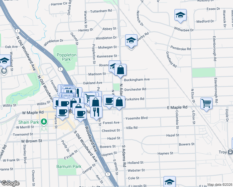 map of restaurants, bars, coffee shops, grocery stores, and more near 1028 Ridgedale Avenue in Birmingham