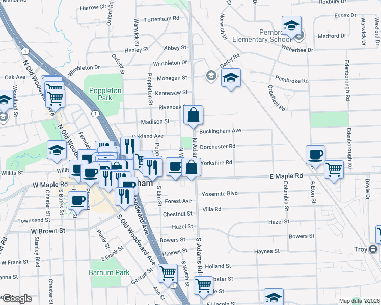 map of restaurants, bars, coffee shops, grocery stores, and more near 1028 Ridgedale Avenue in Birmingham