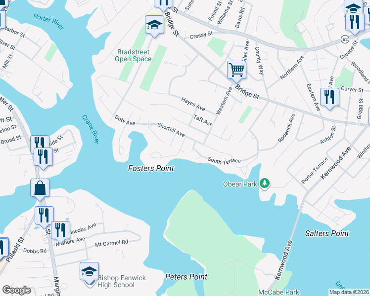 map of restaurants, bars, coffee shops, grocery stores, and more near 7 Bailey Avenue in Beverly