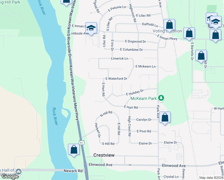 map of restaurants, bars, coffee shops, grocery stores, and more near 2744 Iris Drive in Beloit