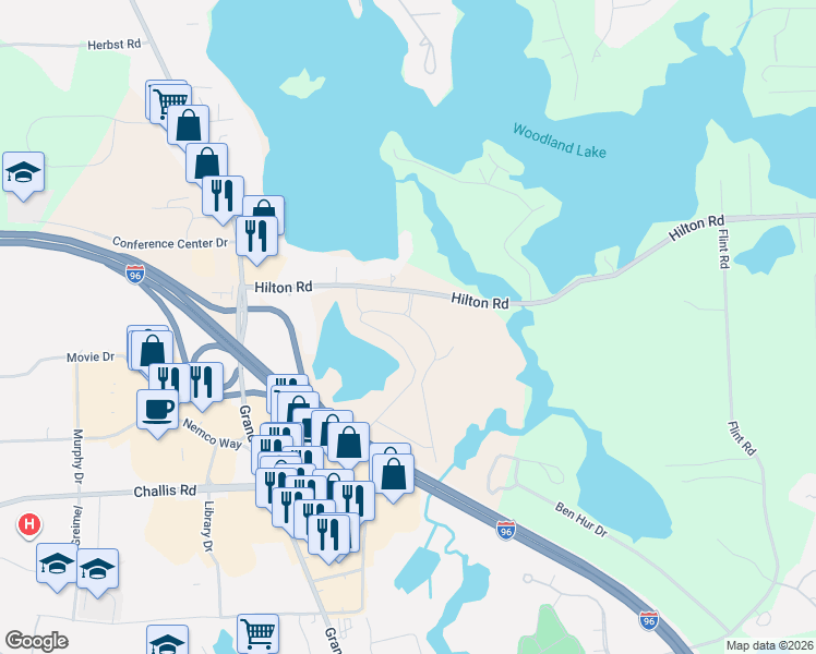 map of restaurants, bars, coffee shops, grocery stores, and more near 8480-8532 Hilton Road in Brighton