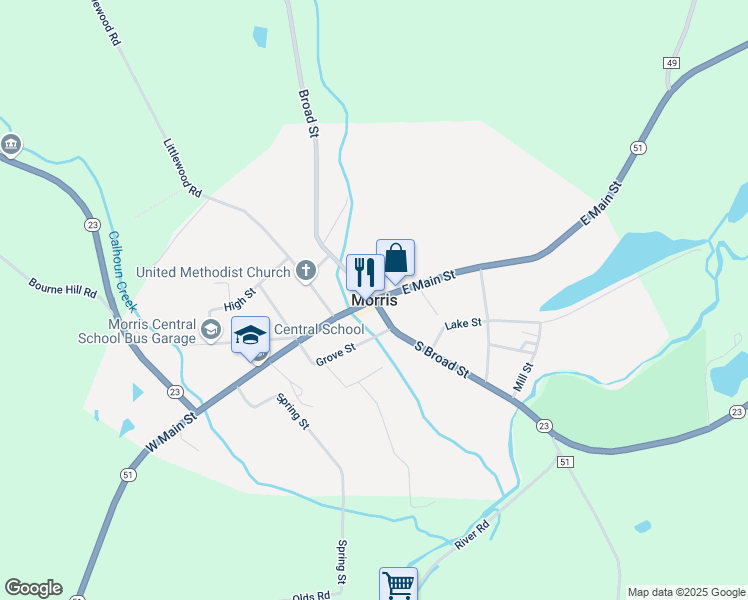 map of restaurants, bars, coffee shops, grocery stores, and more near in Morris