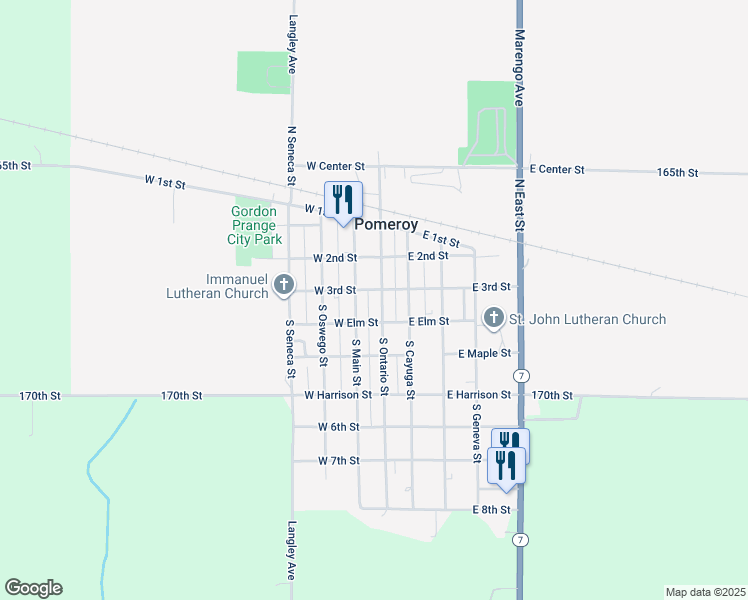 map of restaurants, bars, coffee shops, grocery stores, and more near 105 W 3rd St in Pomeroy