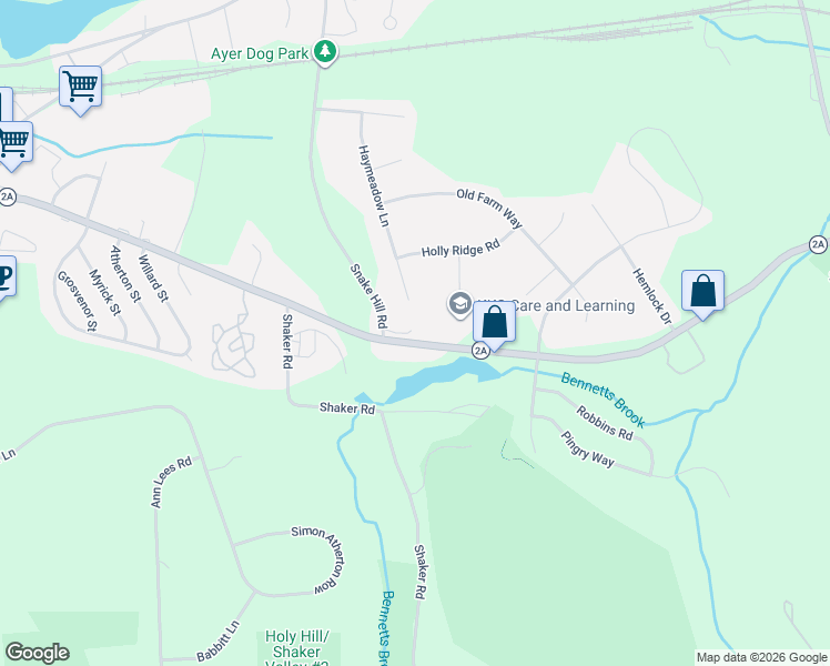 map of restaurants, bars, coffee shops, grocery stores, and more near 80 Littleton Road in Ayer
