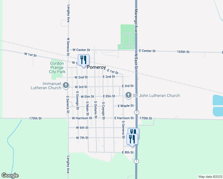 map of restaurants, bars, coffee shops, grocery stores, and more near 302 South Scuyler Street in Pomeroy