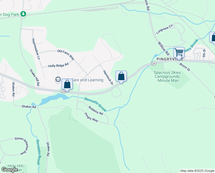 map of restaurants, bars, coffee shops, grocery stores, and more near 8 Hemlock Drive in Ayer