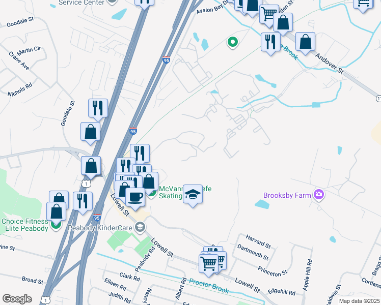 map of restaurants, bars, coffee shops, grocery stores, and more near 11 Ledgewood Way in Peabody