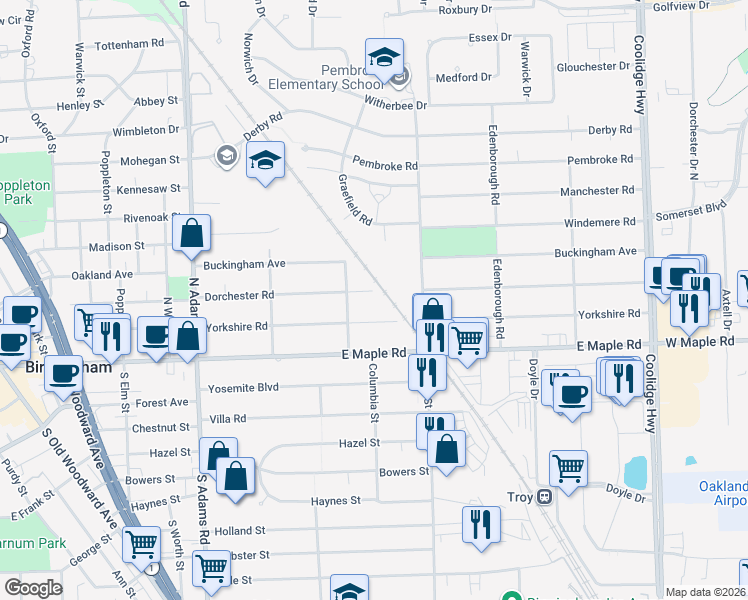 map of restaurants, bars, coffee shops, grocery stores, and more near 323 North Eton Street in Birmingham