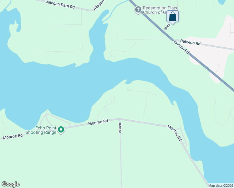 map of restaurants, bars, coffee shops, grocery stores, and more near 3603 Bayview Drive in Allegan