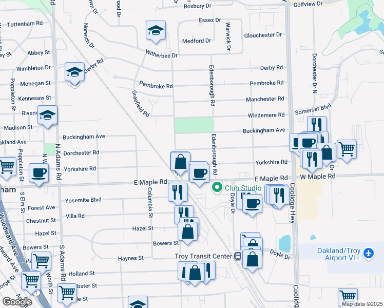 map of restaurants, bars, coffee shops, grocery stores, and more near 2136 Dorchester Road in Birmingham