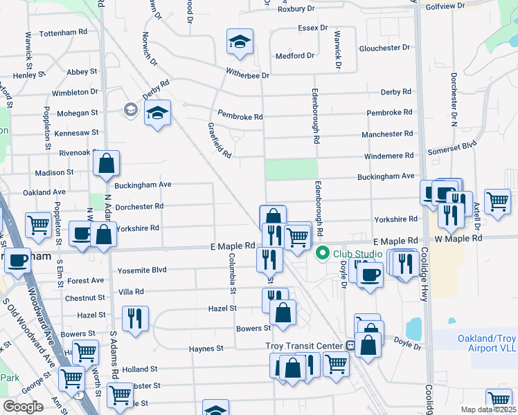map of restaurants, bars, coffee shops, grocery stores, and more near 2018 Dorchester Road in Birmingham