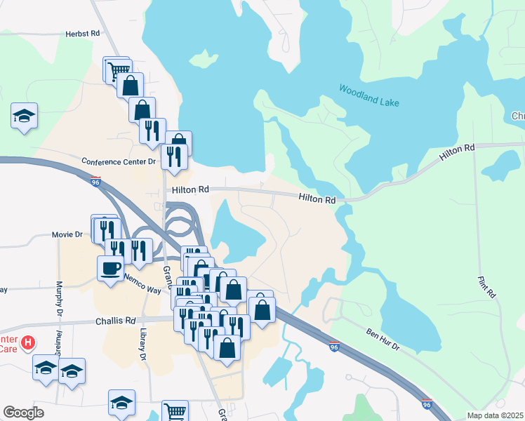 map of restaurants, bars, coffee shops, grocery stores, and more near 8377 Hilton Road in Brighton