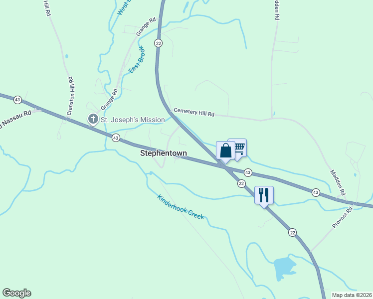 map of restaurants, bars, coffee shops, grocery stores, and more near 36 Browns Road in Stephentown