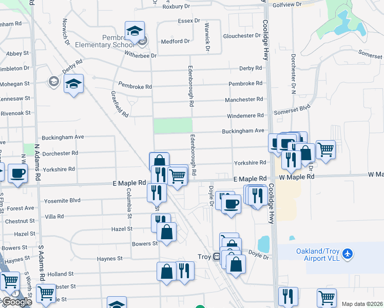 map of restaurants, bars, coffee shops, grocery stores, and more near 2280 Dorchester Rd in Birmingham