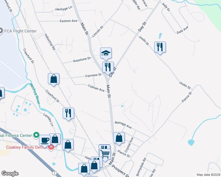 map of restaurants, bars, coffee shops, grocery stores, and more near 771 Main Street in Leominster