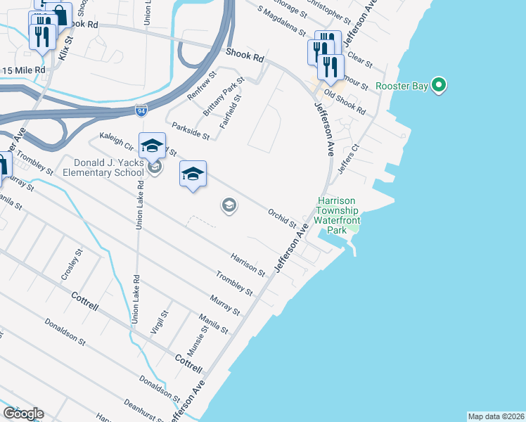 map of restaurants, bars, coffee shops, grocery stores, and more near 25074 Orchid Street in Macomb County