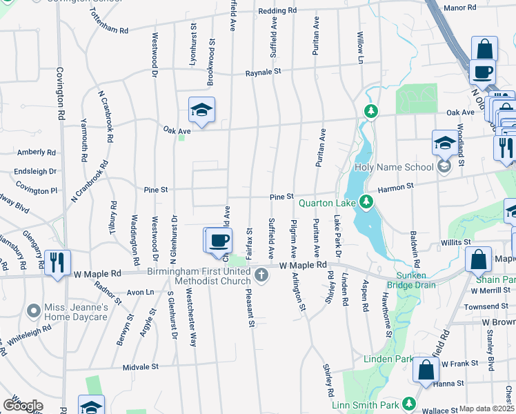 map of restaurants, bars, coffee shops, grocery stores, and more near 454 Fairfax Street in Birmingham