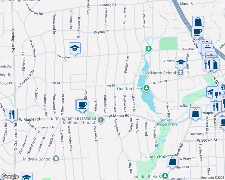 map of restaurants, bars, coffee shops, grocery stores, and more near 451 Pilgrim Ave in Birmingham