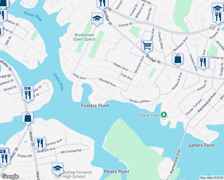 map of restaurants, bars, coffee shops, grocery stores, and more near 7 Bailey Avenue in Beverly