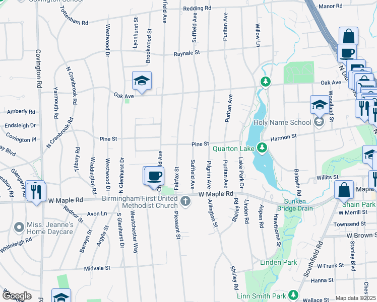 map of restaurants, bars, coffee shops, grocery stores, and more near 454 Fairfax Street in Birmingham