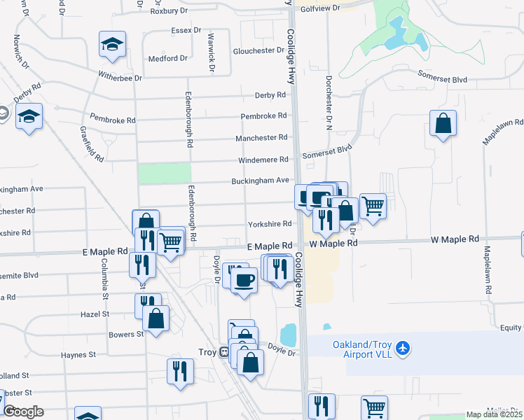map of restaurants, bars, coffee shops, grocery stores, and more near 2694 Dorchester Road in Birmingham