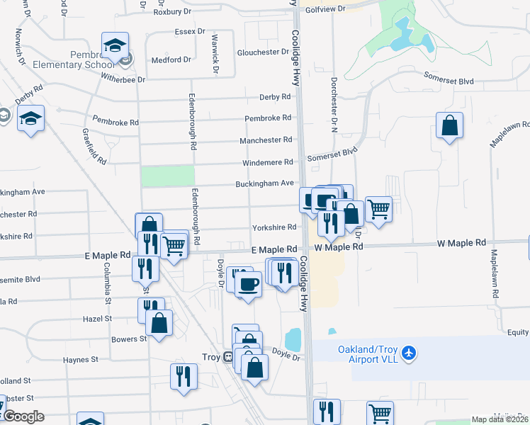 map of restaurants, bars, coffee shops, grocery stores, and more near 2694 Dorchester Road in Birmingham