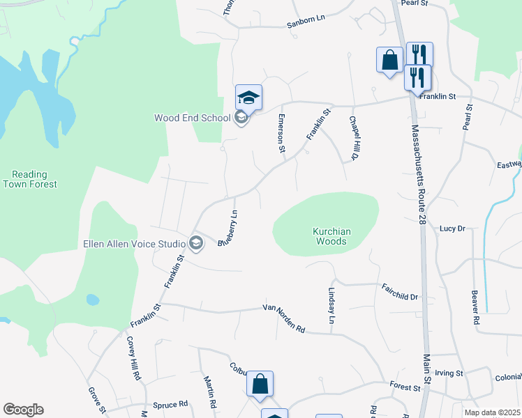 map of restaurants, bars, coffee shops, grocery stores, and more near 98 Buckskin Dr in Reading