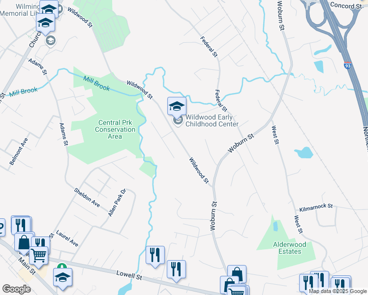 map of restaurants, bars, coffee shops, grocery stores, and more near 216 Wildwood Street in Wilmington