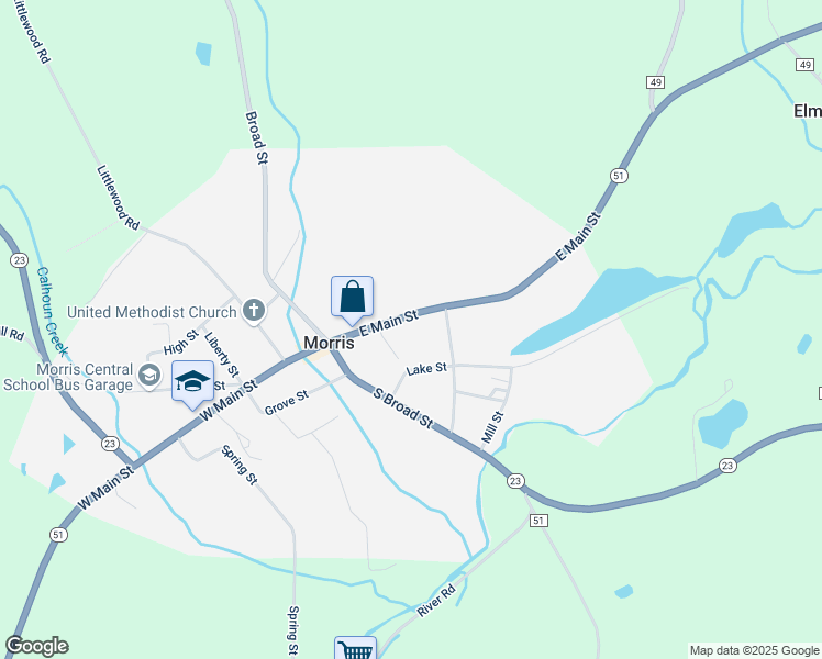 map of restaurants, bars, coffee shops, grocery stores, and more near 2-16 E Main St in Morris