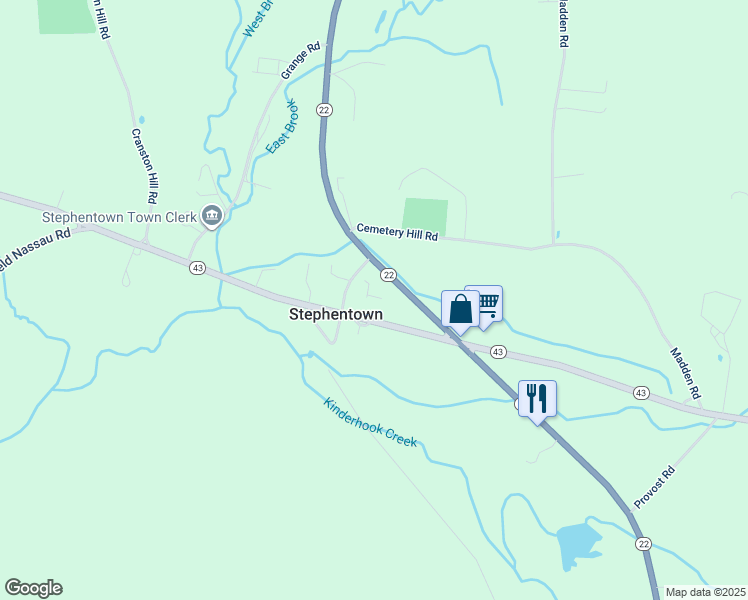 map of restaurants, bars, coffee shops, grocery stores, and more near 36 Browns Road in Stephentown