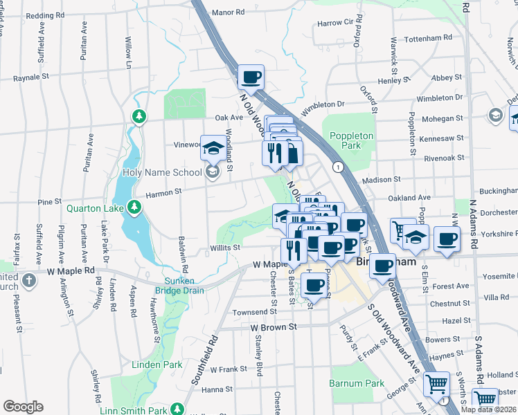 map of restaurants, bars, coffee shops, grocery stores, and more near 404 Bonnie Brier Street in Birmingham