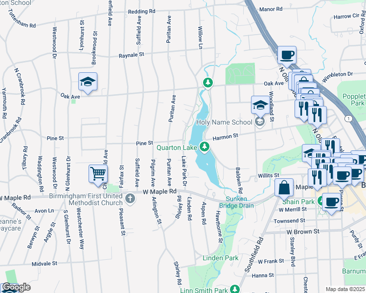 map of restaurants, bars, coffee shops, grocery stores, and more near 240 Lake Park Drive in Birmingham