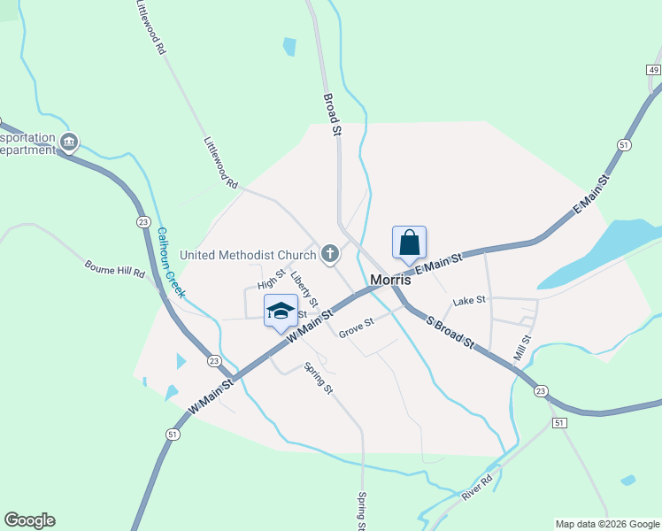 map of restaurants, bars, coffee shops, grocery stores, and more near 17 Church St in Morris