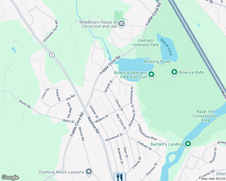 map of restaurants, bars, coffee shops, grocery stores, and more near 8 Savoy Street in Billerica