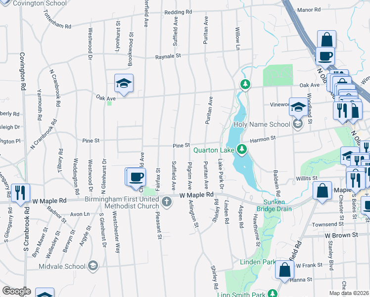 map of restaurants, bars, coffee shops, grocery stores, and more near 451 Pilgrim Avenue in Birmingham