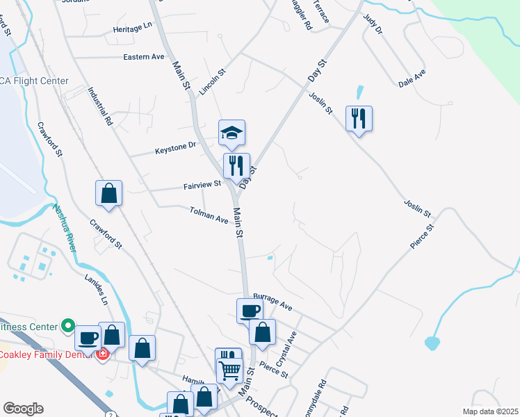 map of restaurants, bars, coffee shops, grocery stores, and more near 771 Main Street in Leominster