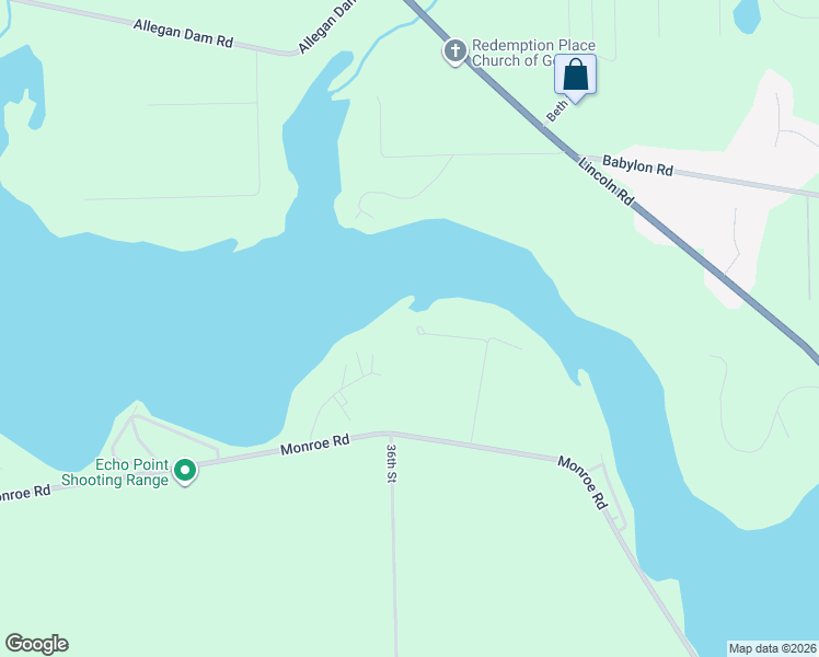 map of restaurants, bars, coffee shops, grocery stores, and more near 3603 Bayview Drive in Allegan