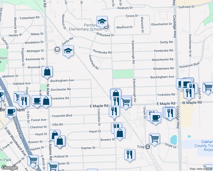 map of restaurants, bars, coffee shops, grocery stores, and more near 323 North Eton Street in Birmingham