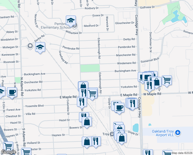 map of restaurants, bars, coffee shops, grocery stores, and more near 2280 Dorchester Road in Birmingham