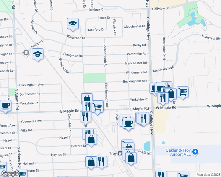 map of restaurants, bars, coffee shops, grocery stores, and more near 2351 Dorchester Road in Birmingham