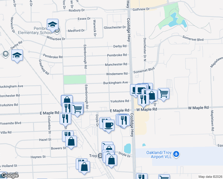 map of restaurants, bars, coffee shops, grocery stores, and more near 2586 Dorchester Road in Birmingham