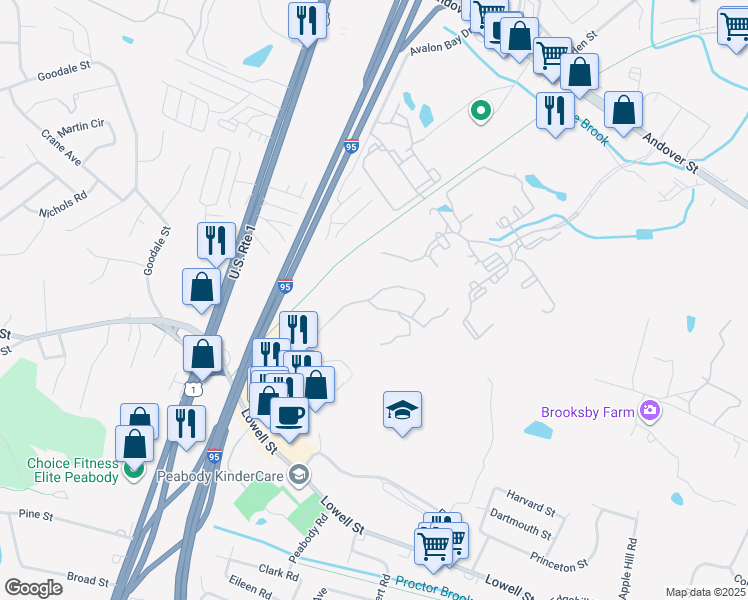 map of restaurants, bars, coffee shops, grocery stores, and more near 11 Ledgewood Way in Peabody