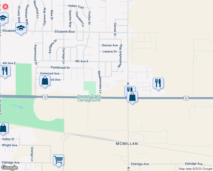 map of restaurants, bars, coffee shops, grocery stores, and more near 176 Meadowview Lane in Twin Falls