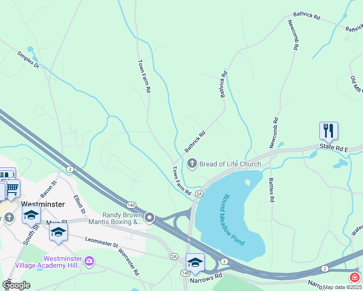 map of restaurants, bars, coffee shops, grocery stores, and more near 167 Bathrick in Westminster