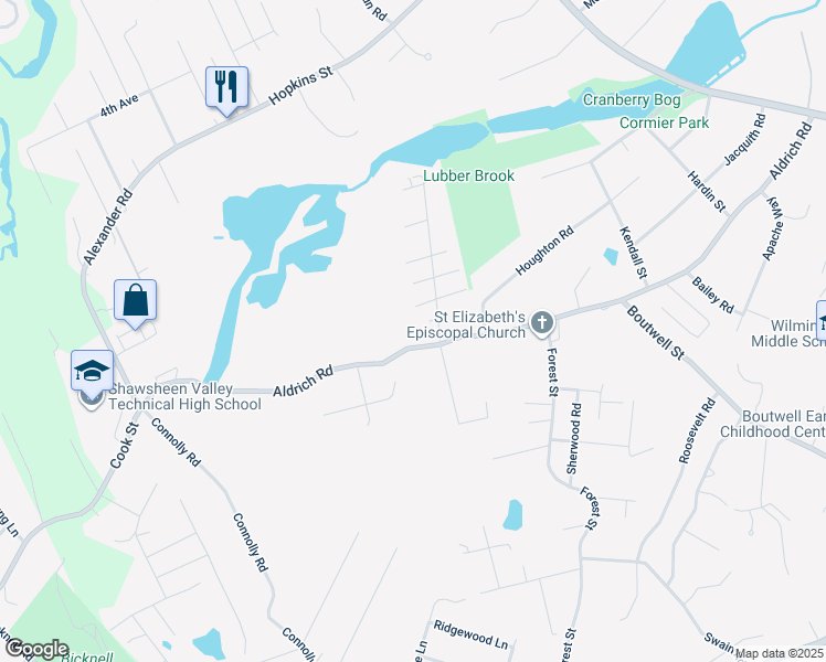 map of restaurants, bars, coffee shops, grocery stores, and more near 8 Buckingham Road in Wilmington