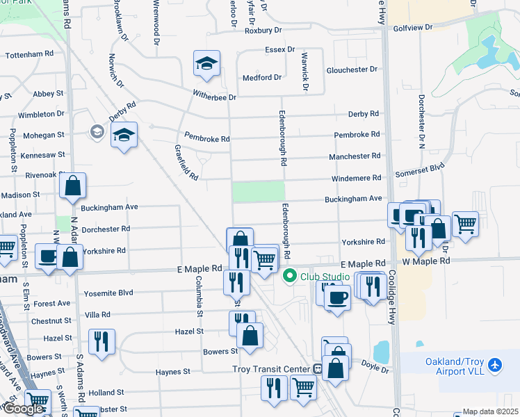 map of restaurants, bars, coffee shops, grocery stores, and more near 2144 Buckingham Avenue in Birmingham