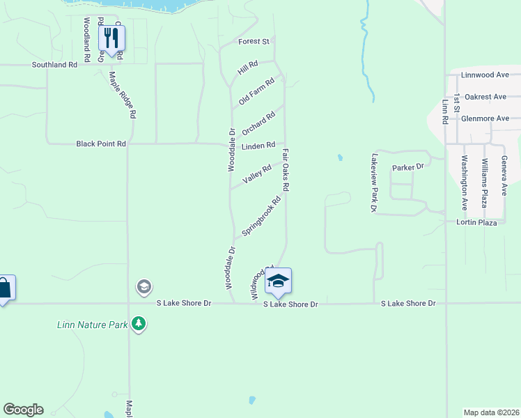 map of restaurants, bars, coffee shops, grocery stores, and more near W3926 Springbrook Road in Lake Geneva