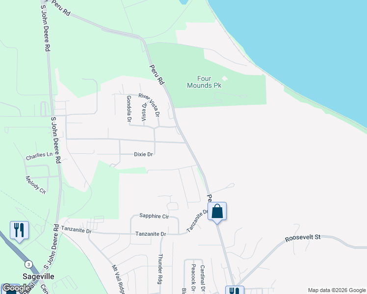 map of restaurants, bars, coffee shops, grocery stores, and more near 17427 Peru Road in Dubuque